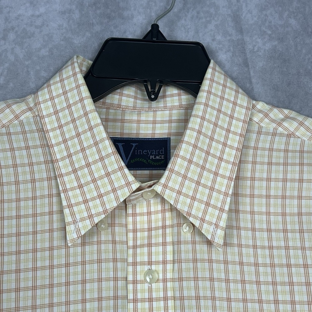 Vineyard Place Shirt Mens XL Plaid Long Sleeve Button Down Peach
